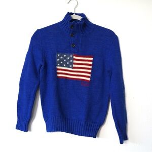 Vtg Polo Ralph Lauren Kids M 10-12 Navy Blue American Flag Knit Sweater